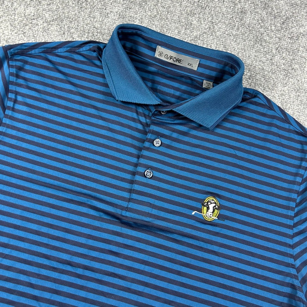 G/FORE Polo Shirt Mens XXL Blue Striped‎ Embroidered Stonewall Golf Performance